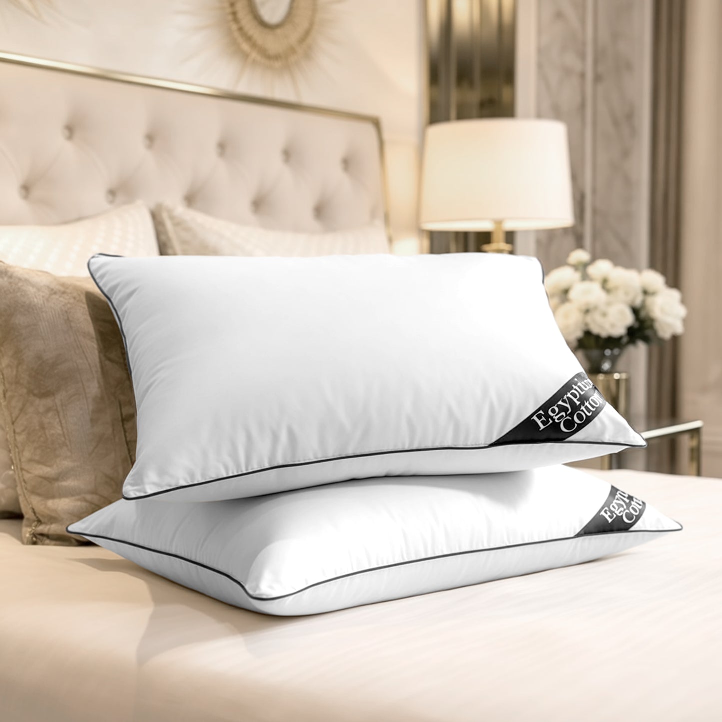 Soft Egyptian Cotton Bed Pillows – Luxury Pillow Pair