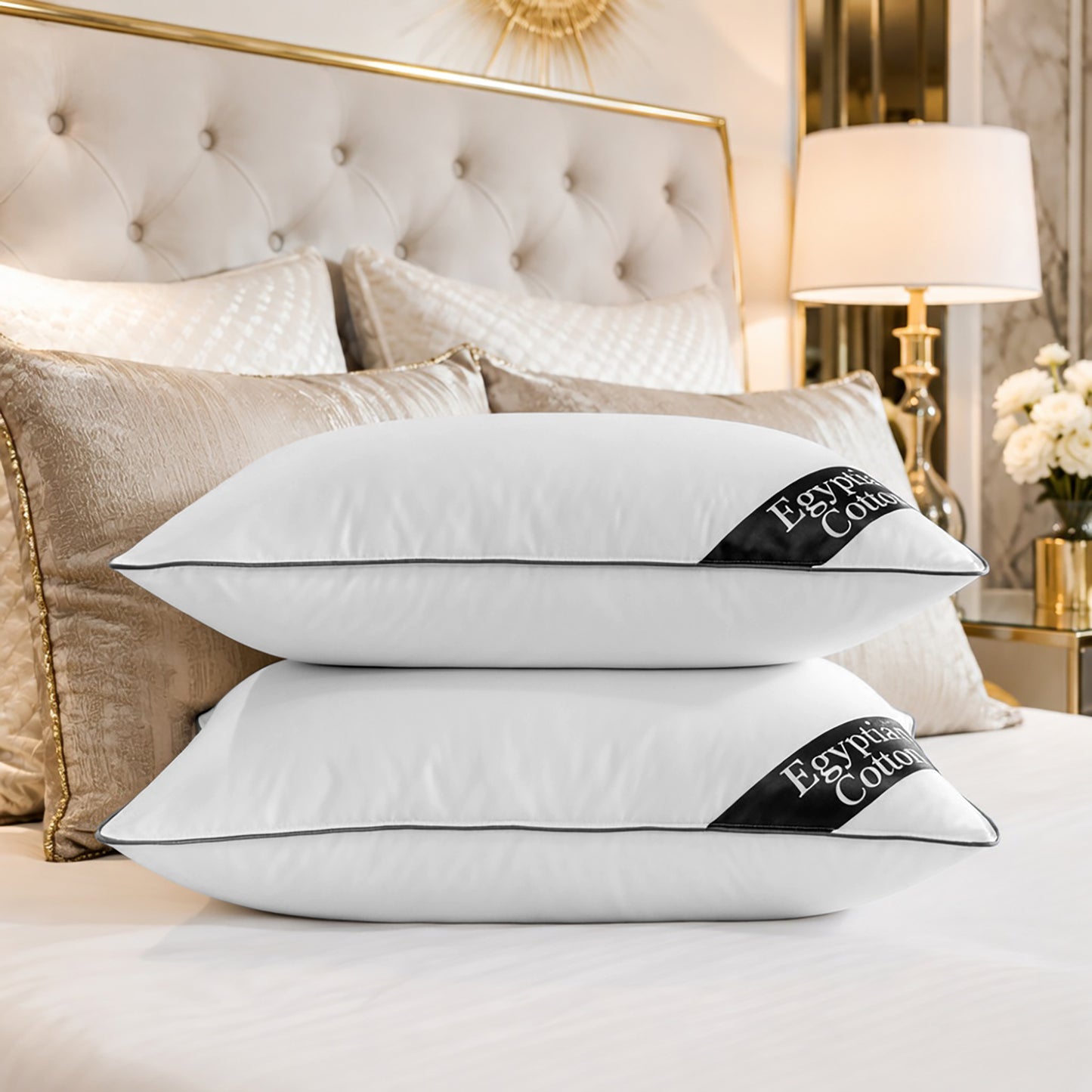 Soft Egyptian Cotton Bed Pillows – Luxury Pillow Pair