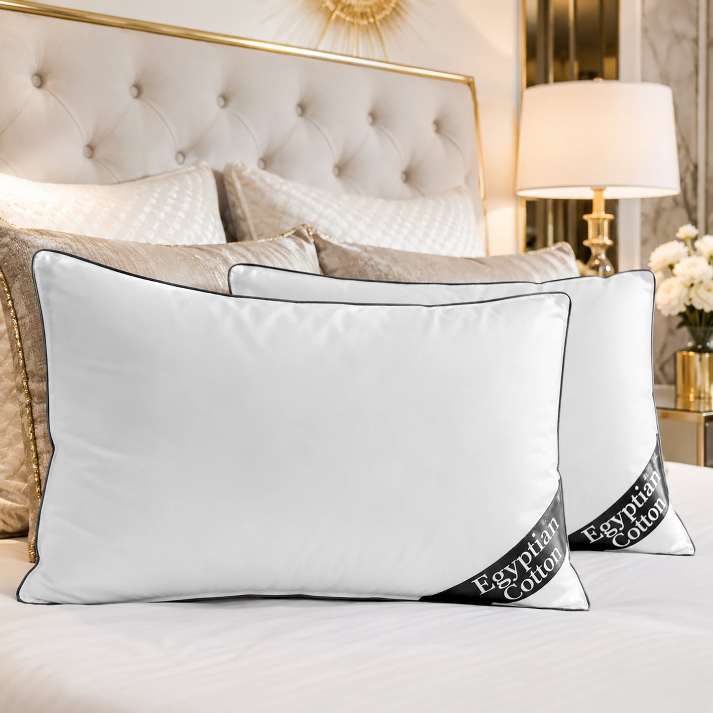 Soft Egyptian Cotton Bed Pillows – Luxury Pillow Pair
