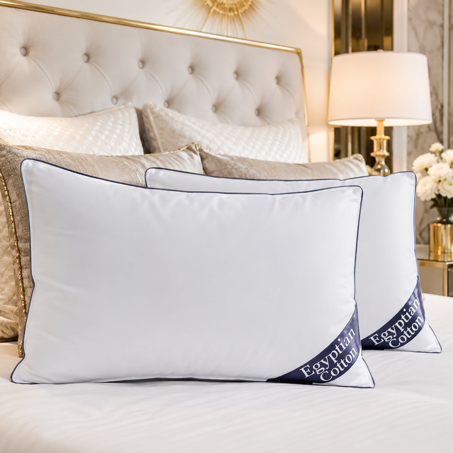 Luxury Soft Pack of 2 Egyptian Cotton Pillow Pair - Navy