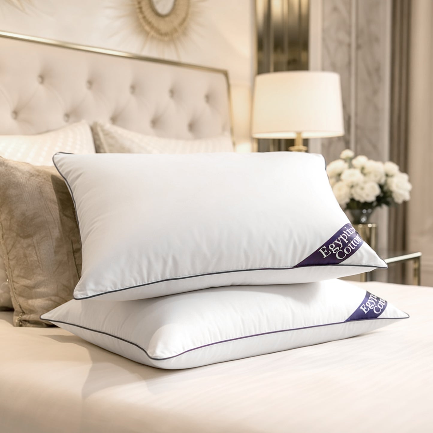 Luxury Soft Pack of 2 Egyptian Cotton Pillow Pair - Navy